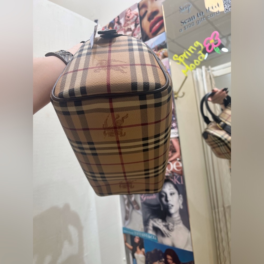 Burberry Beige Plaid Top-Handle Satchel with Dark Brown Trim - Picture 5 of 10